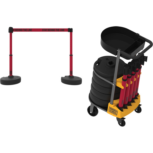 Chariot de transport avec plateau pour barri&egrave;re PLUS, 75' lo, M&eacute;tal, Rouge Equipex