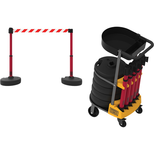 PLUS Barrier Post Cart Kit with Tray, 75' L, Metal, Yellow Equipex