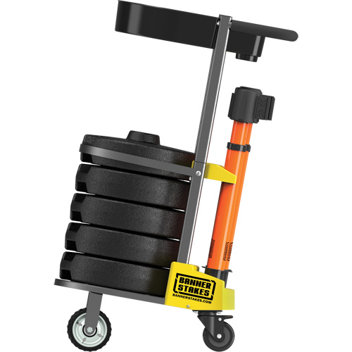 Chariot de transport avec plateau pour barri&egrave;re PLUS, 75' lo, M&eacute;tal, Orange Equipex