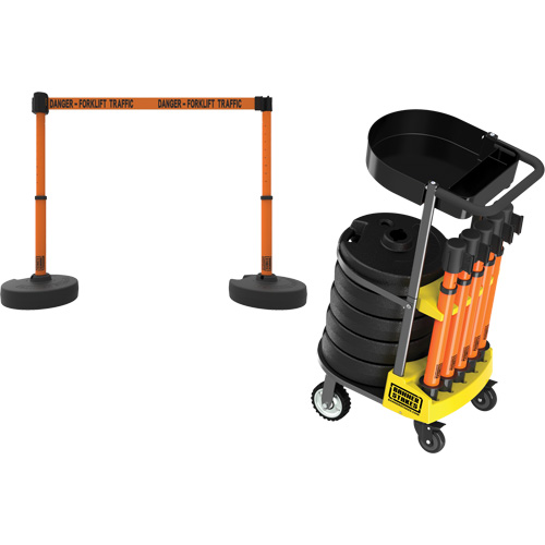 Chariot de transport avec plateau pour barri&egrave;re PLUS, 75' lo, M&eacute;tal, Orange Equipex