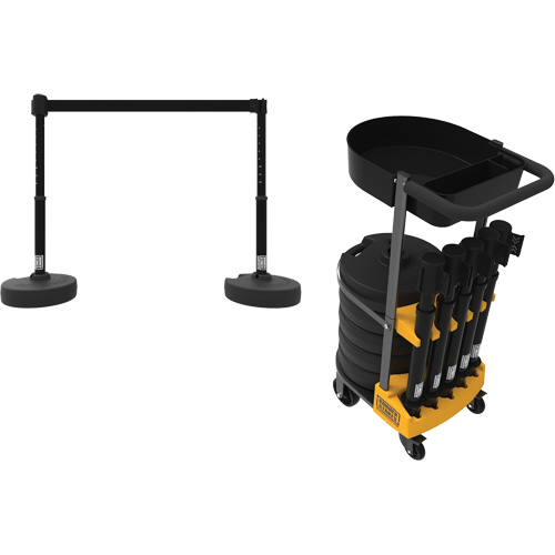 PLUS Barrier Post Cart Kit with Tray, 75' L, Metal, Black Equipex