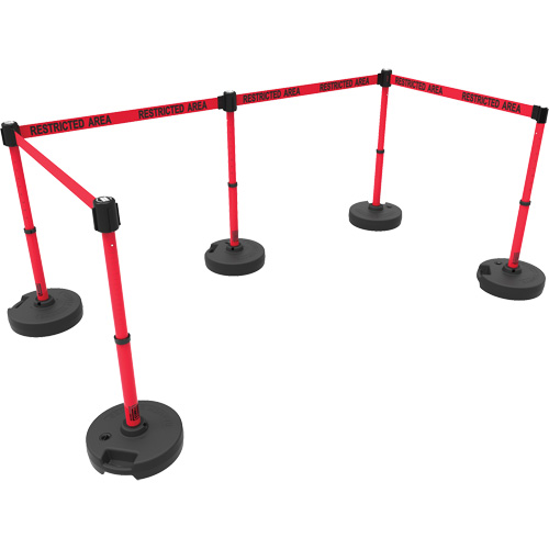 Ensemble de cinq montants pour barri&egrave;re PLUS, Plastique, 42" h, Ruban Rouge, Longueur du ruban 15' Equipex