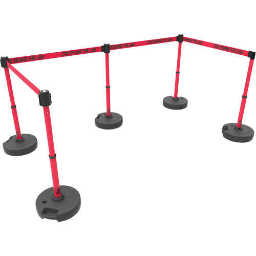 Ensemble de cinq montants pour barri&egrave;re PLUS, Plastique, 42" h, Ruban Rouge, Longueur du ruban 15' Equipex