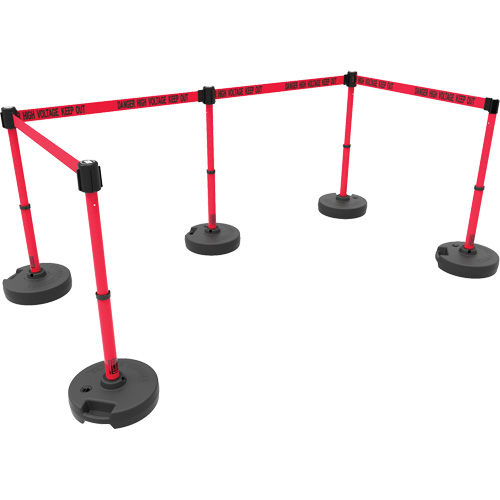 Ensemble de cinq montants pour barri&egrave;re PLUS, Plastique, 42" h, Ruban Rouge, Longueur du ruban 15' Equipex