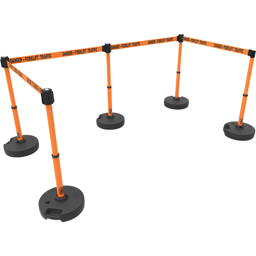 Ensemble de cinq montants pour barri&egrave;re PLUS, Plastique, 42" h, Ruban Orange, Longueur du ruban 15' Equipex