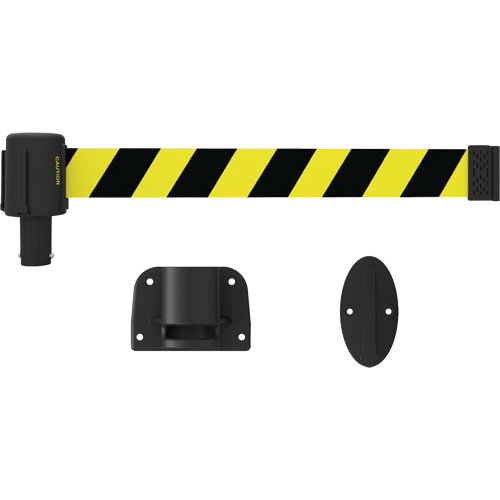 PLUS Wall Mount Barrier System, Plastic, Screw Mount, 15', Black and Yellow Tape Equipex