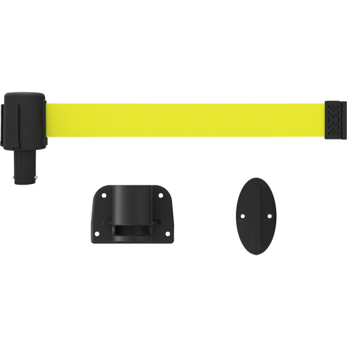 PLUS Wall Mount Barrier System, Plastic, Screw Mount, 15', Yellow Tape Equipex