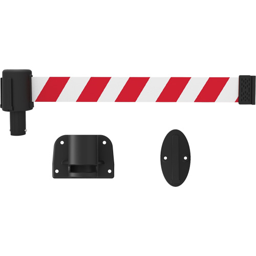 PLUS Wall Mount Barrier System, Plastic, Screw Mount, 15', Red and White Tape Equipex