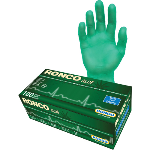 Gants jetables avec alo&egrave;s, Petit, Vinyle, 5 mils, Sans poudre, Vert Equipex