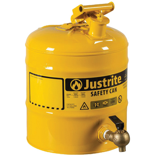 Bidon de s&eacute;curit&eacute; pour tablette, Type I, Acier, 5 gal. US, Jaune, Homologu&eacute; FM Equipex