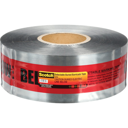 Ruban pour barri&egrave;res pour d&eacute;tection de services publics souterrains Scotch, Anglais, 3" la x 1000' lo, 5 mils, Noir/rouge Equipex