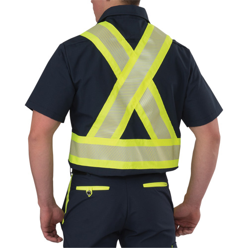 Chemise &agrave; manches courtes haute visibilit&eacute; r&eacute;sistant &agrave; la d&eacute;chirure, Polyester, Moyen (grande taille), Bleu marin Equipex