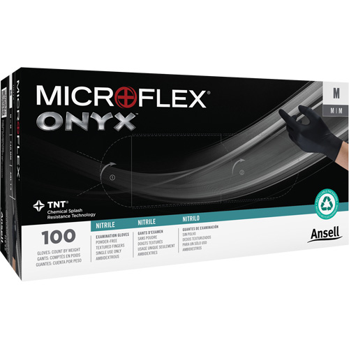Onyx&reg; Gloves, Small, Nitrile, 3.5-mil, Powder-Free, Black Equipex