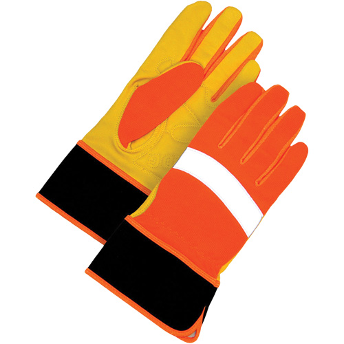 High Visibility Gloves, Size Large, Grain Leather Palm Equipex