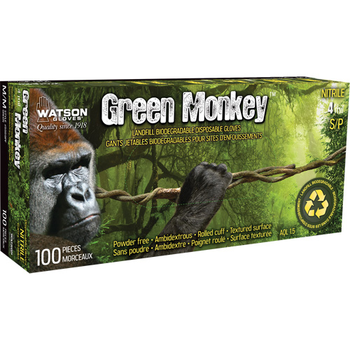 5559PF Green Monkey Gloves, Small, Nitrile, 4-mil, Powder-Free, Green Equipex