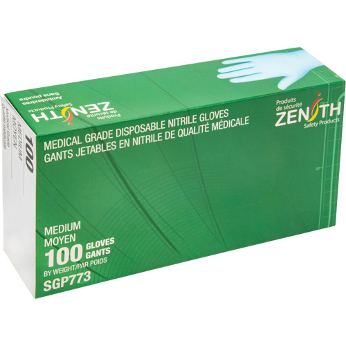 Gants jetables de calibre m&eacute;dical r&eacute;sistants &agrave; la perforation, Moyen, Nitrile, 4,5 mils, Sans poudre, Bleu, Classe 2 Equipex