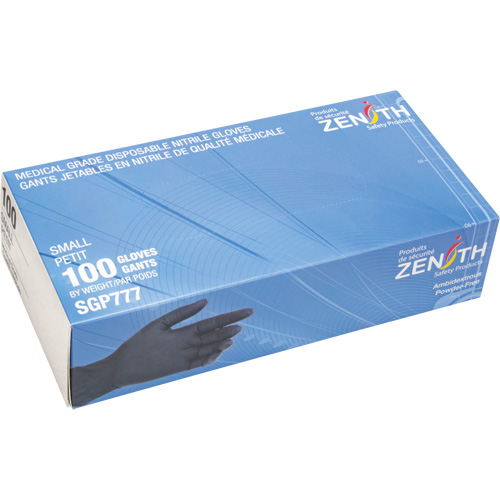 Gants jetables de calibre m&eacute;dical r&eacute;sistants &agrave; la perforation, Petit, Nitrile, 5 mils, Sans poudre, Noir, Classe 2 Equipex