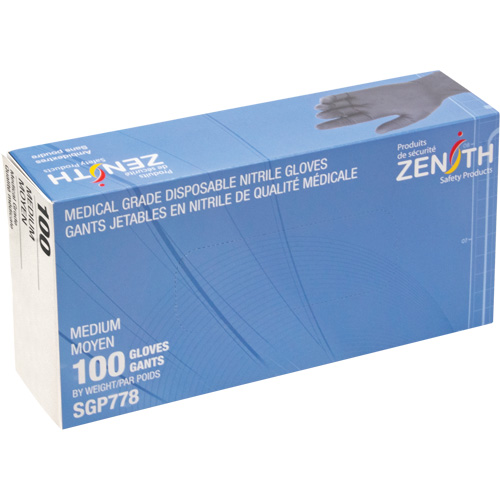 Gants jetables de calibre m&eacute;dical r&eacute;sistants &agrave; la perforation, Moyen, Nitrile, 5 mils, Sans poudre, Noir, Classe 2 Equipex