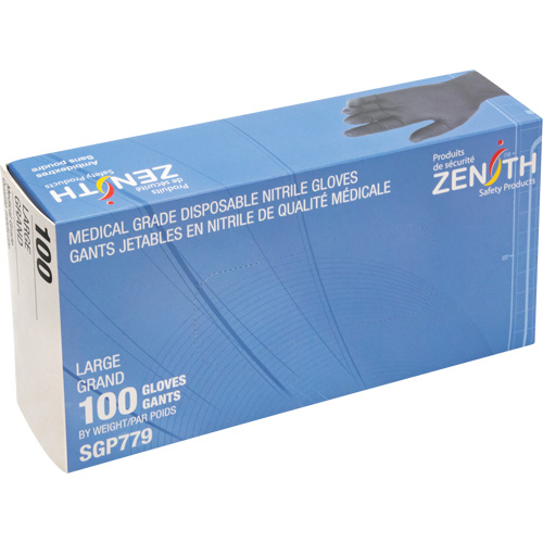 Gants jetables de calibre m&eacute;dical r&eacute;sistants &agrave; la perforation, Grand, Nitrile, 5 mils, Sans poudre, Noir, Classe 2 Equipex