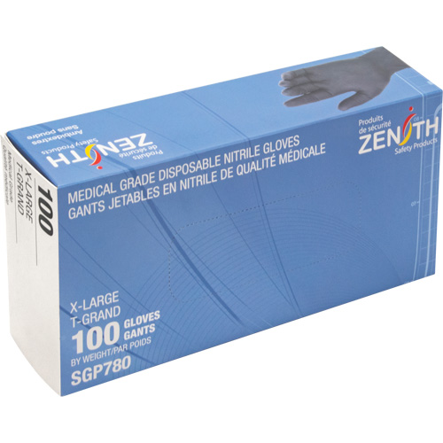 Gants jetables de calibre m&eacute;dical r&eacute;sistants &agrave; la perforation, T-Grand, Nitrile, 5 mils, Sans poudre, Noir, Classe 2 Equipex