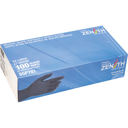 Gants jetables de calibre m&eacute;dical r&eacute;sistants &agrave; la perforation, 2T-Grand, Nitrile, 5 mils, Sans poudre, Noir, Classe 2 Equipex