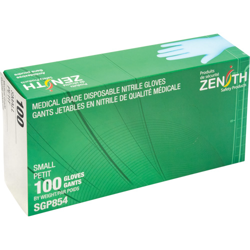 Gants jetables de calibre m&eacute;dical r&eacute;sistants &agrave; la perforation, Petit, Nitrile, 3,5 mils, Sans poudre, Bleu, Classe 2 Equipex