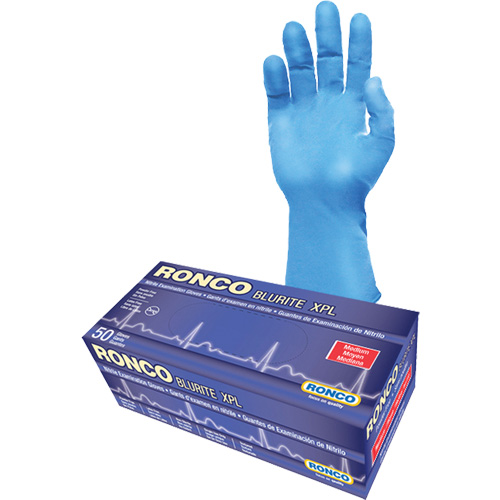 Gants d'examen BLURITE XPL, Petit, Nitrile, 8 mils, Sans poudre, Bleu, Classe 2 Equipex