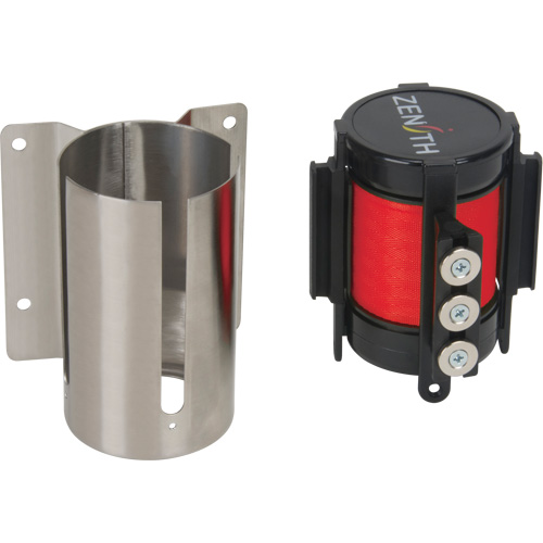 Barri&egrave;re &agrave; fixation murale avec ruban magn&eacute;tique, Acier, Fixation par vis, 12', Ruban Rouge Equipex