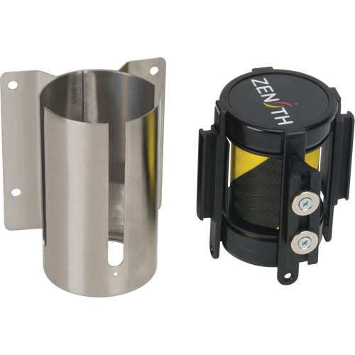 Barri&egrave;re &agrave; fixation murale avec ruban magn&eacute;tique, Acier, Fixation par vis, 7', Ruban Noir et jaune Equipex