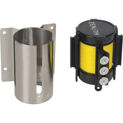 Barri&egrave;re &agrave; fixation murale avec ruban magn&eacute;tique, Acier, Fixation par vis, 12', Ruban Jaune Equipex