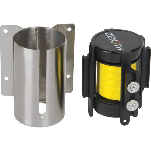 Barri&egrave;re &agrave; fixation murale avec ruban magn&eacute;tique, Acier, Fixation par vis, 7', Ruban Jaune Equipex