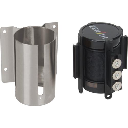 Barri&egrave;re &agrave; fixation murale avec ruban magn&eacute;tique, Acier, Fixation par vis, 12', Ruban Noir Equipex
