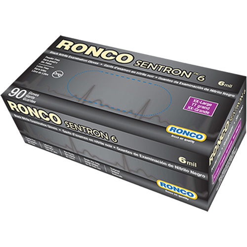 Sentron 6 Disposable Examination Gloves, 2X-Large, Nitrile, 6-mil, Powder-Free, Black, Class 2 Equipex