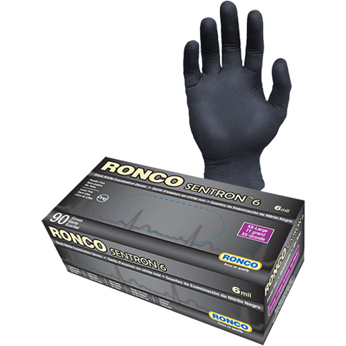 Sentron 6 Disposable Examination Gloves, 2X-Large, Nitrile, 6-mil, Powder-Free, Black, Class 2 Equipex