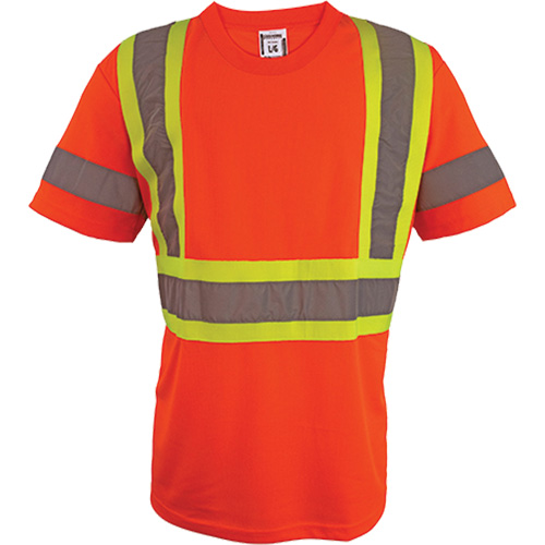 Short Sleeve Safety T-Shirt, Polyester, 2X-Large, High Visibility Orange Equipex