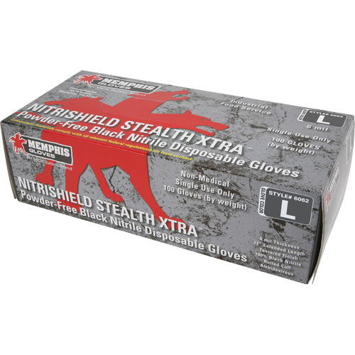 Gants jetables NitriShield Stealth Extra, Grand, Nitrile, 6 mils, Sans poudre, Noir Equipex