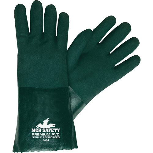 Chemical Resistant Gloves, Size Large, 14" L, PVC, Jersey Inner Lining Equipex