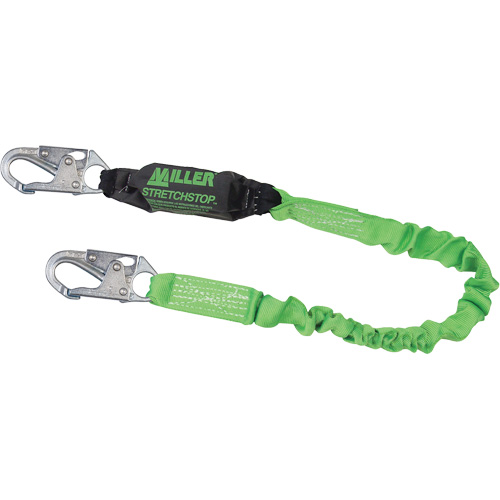 Miller&reg; StretchStop&reg; Shock-Absorbing Lanyard, 6', Locking Snap Hook Center, Locking Snap Hook Leg Ends, Polyester Equipex