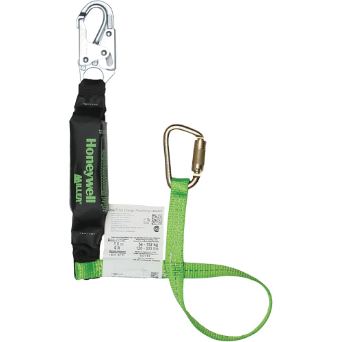 Miller&reg; HP Shock-Absorbing Lanyard, 4', Carabiner Center, Locking Snap Hook Leg Ends, Polyester Equipex