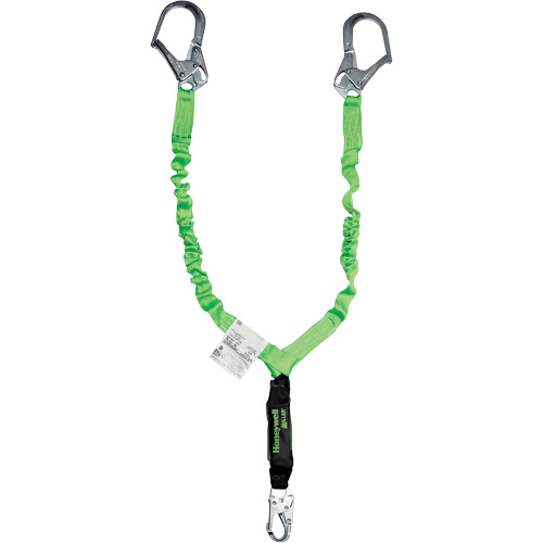 Miller&reg; StretchStop&reg; Shock-Absorbing Lanyard, 6', Scaffold Hook Center, Locking Snap Hook Leg Ends, Polyester Equipex