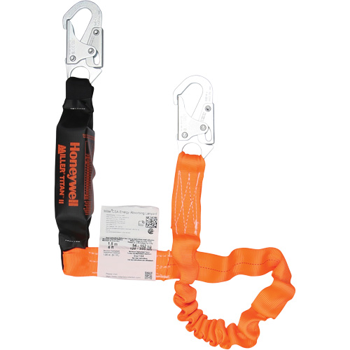 Titan Energy-Absorbing Lanyard, 6', Locking Snap Hook Center, Locking Snap Hook Leg Ends, Polyester Equipex