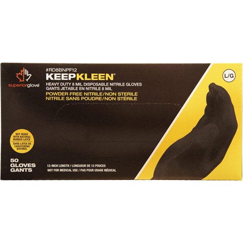 Gants jetables KeepKleen, Grand, Nitrile, 8 mils, Sans poudre, Noir Equipex
