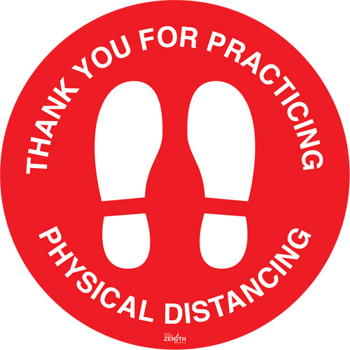 "Physical Distancing" Floor Sign, Adhesive, English with Pictogram Equipex