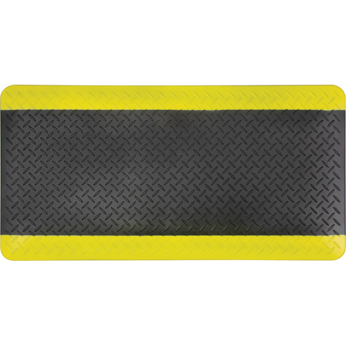 Anti-Fatigue Matting, Diamond, 1-2/3' x 3-1/4' x 3/4", Black/Yellow, Polyurethane Equipex