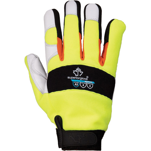 ClutchGear&reg; High-Visibility Mechanic's Gloves, Grain Goatskin Palm, Size Medium Equipex