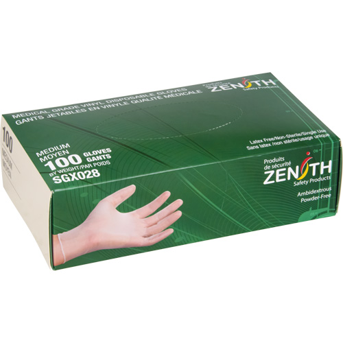 Gants jetables, Moyen, Vinyle, 4,5 mils, Sans poudre, Transparent, Classe 2 Equipex