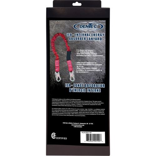 Longe amortisseuse interne ShockSorb, 6', Point d'ancrage &agrave; Crochet mousqueton, Crochet mousqueton aux jambes, Polyester Equipex