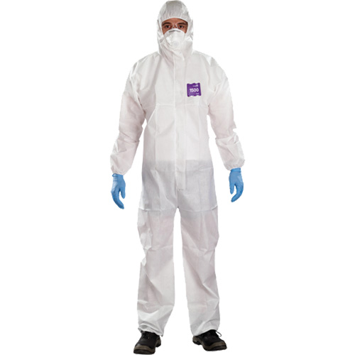AlphaTec Microchem&reg; 3-Piece Chemical Resistant Coveralls with Hood, 2X-Large, White Equipex