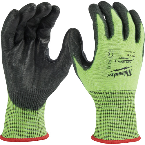 Gants &agrave; haute visibilit&eacute; enduits par trempage, Taille Petit, Calibre 15, Rev&ecirc;tement Polyur&eacute;thane, Enveloppe en Poly&eacute;thyl&egrave;ne, ASTM ANSI niveau A5 Equipex