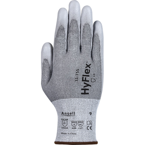 Gants r&eacute;sistants aux coupures 11-755  Hyflex, Taille 6, Calibre 18, Rev&ecirc;tement Polyur&eacute;thane, Enveloppe en Polyester/PEHP/Tungst&egrave;ne/Spandex, ASTM ANSI niveau A5/EN 388 niveau E Equipex